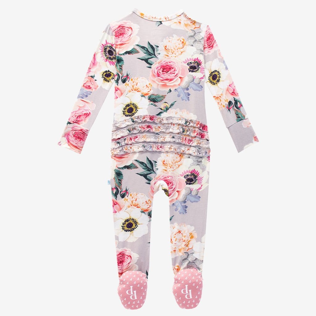 French Gray Footie Ruffled Zippered One Piece