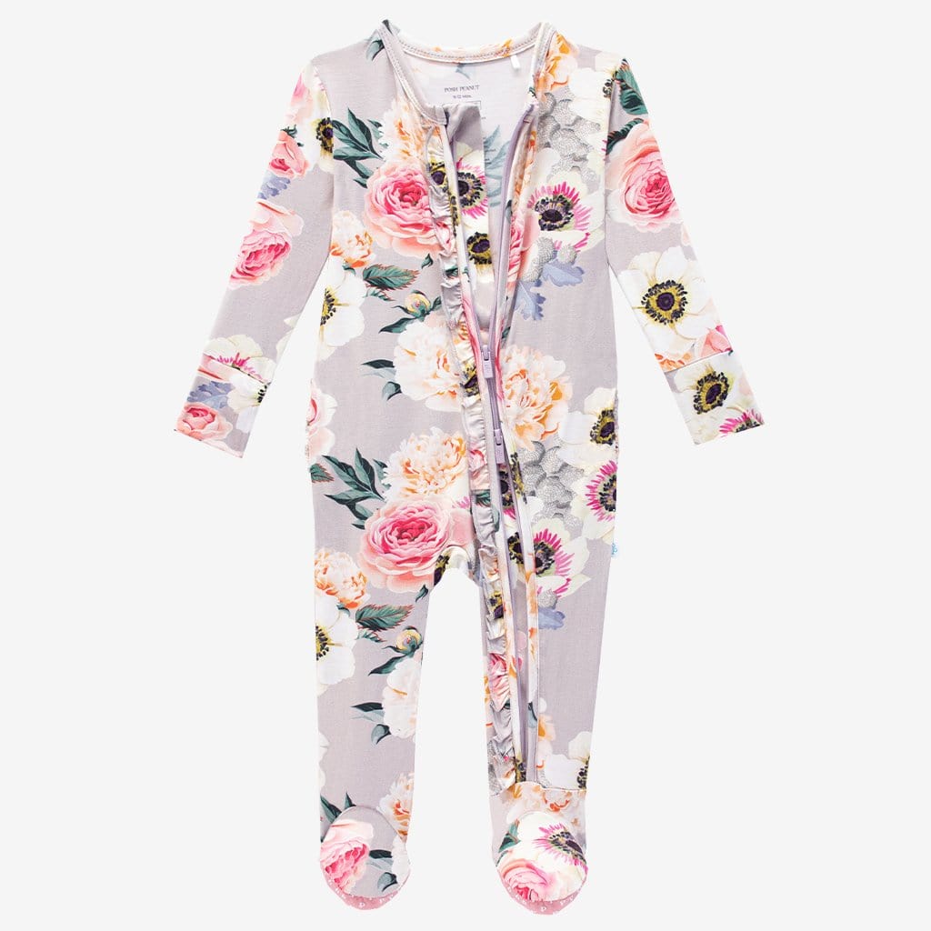 French Gray Footie Ruffled Zippered One Piece