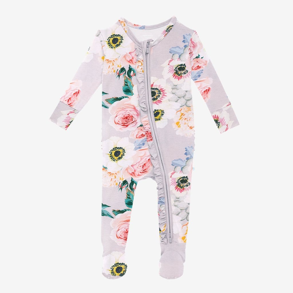 French Gray Footie Ruffled Zippered One Piece