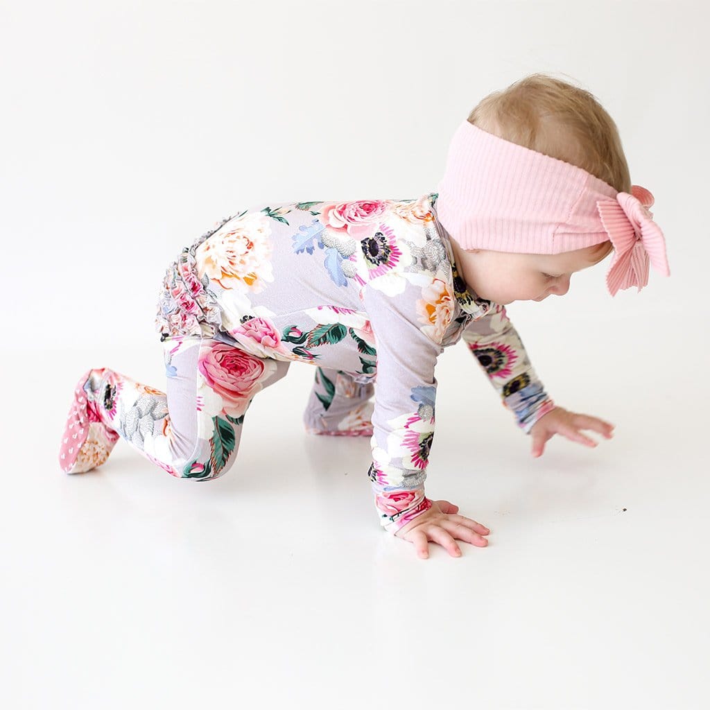 French Gray Footie Ruffled Zippered One Piece