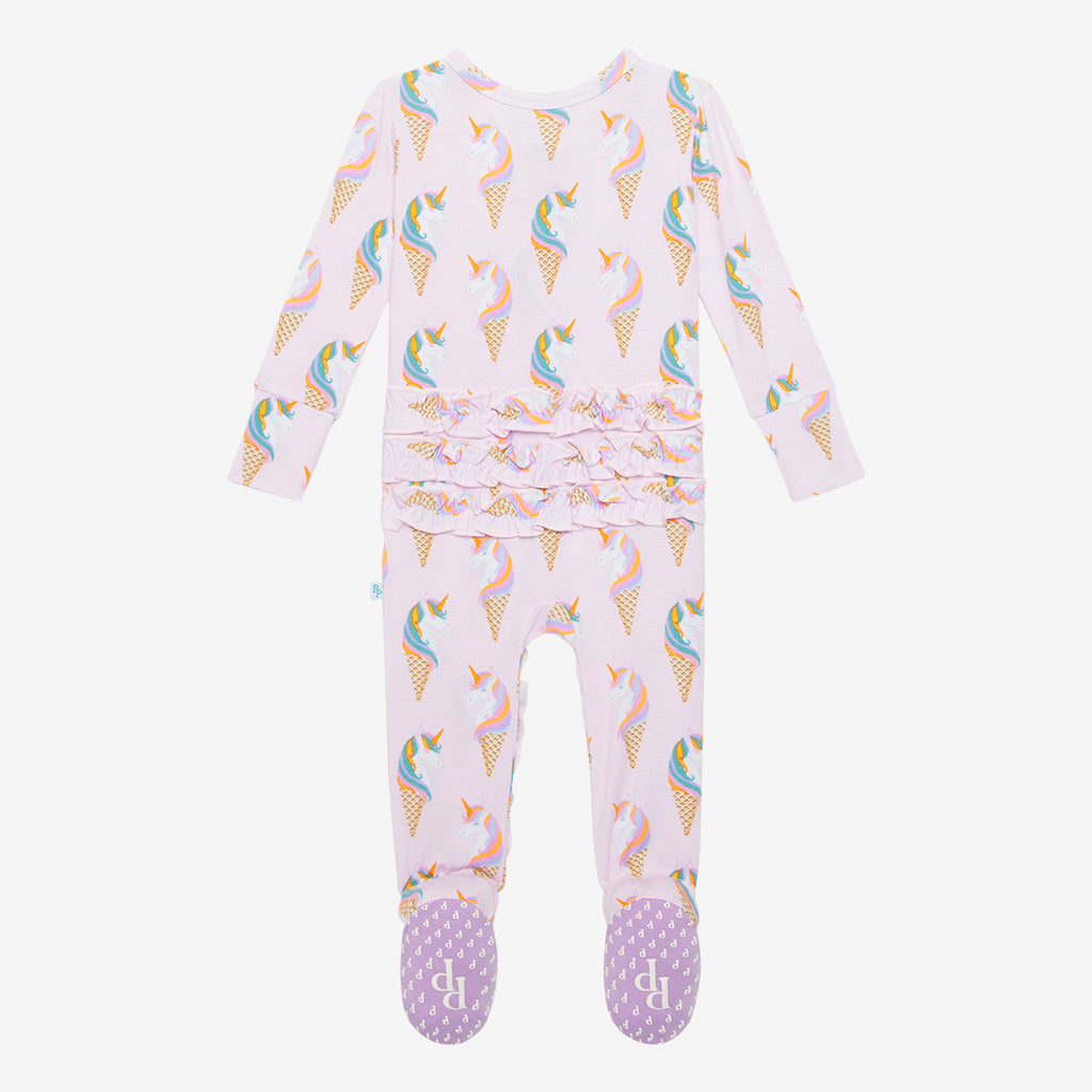 Unicorn Ice Cream Footie Ruffled Zippered One Piece