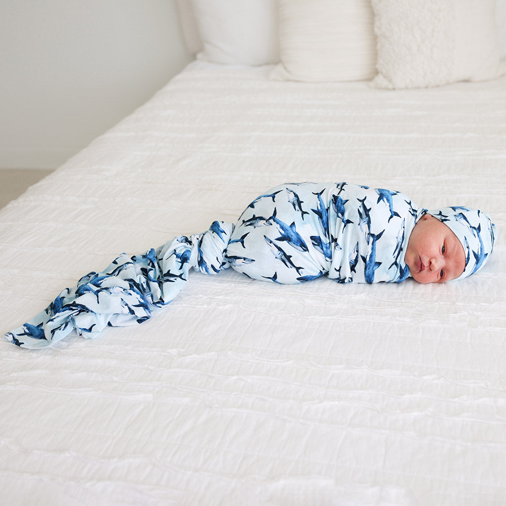 Sharks Swaddle Beanie Set