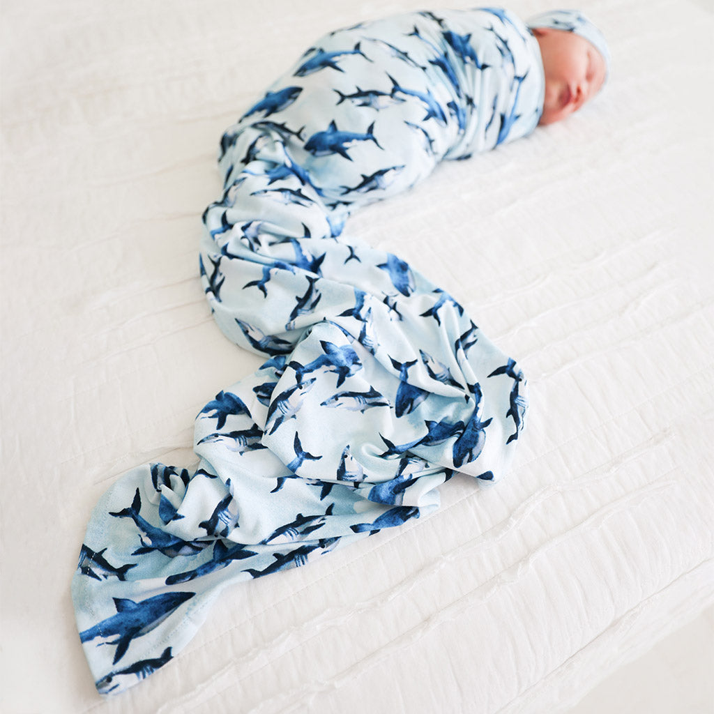 Sharks Swaddle Beanie Set