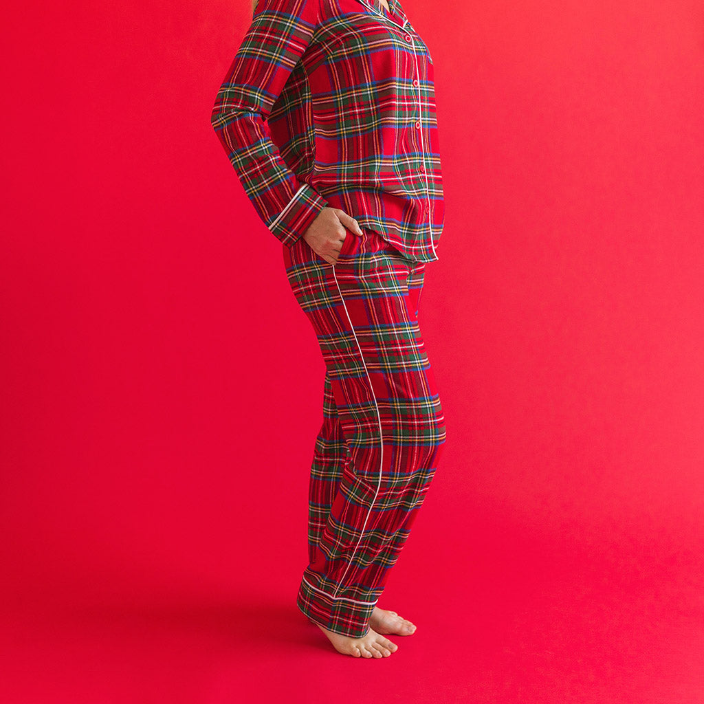 Red Tartan Plaid Women's Flannelette Pajama Set