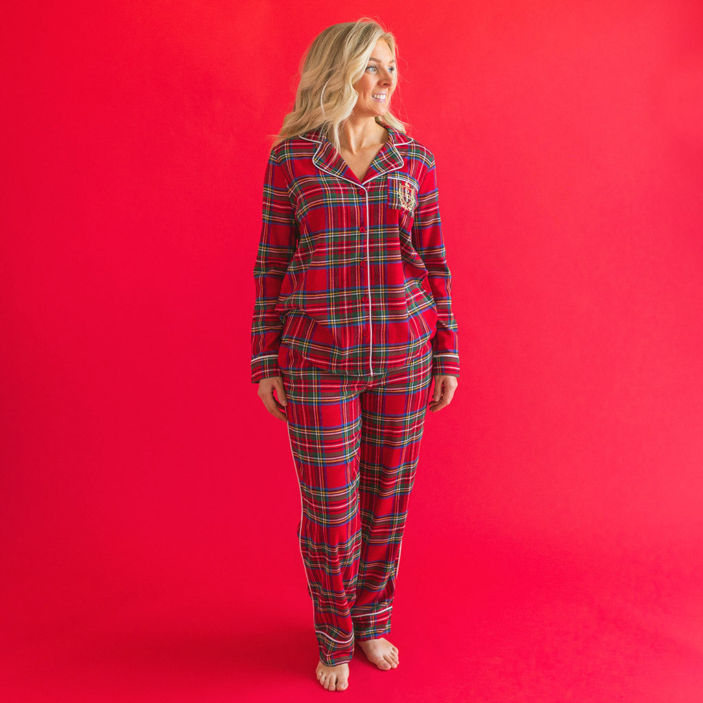 Red Tartan Plaid Women's Flannelette Pajama Set