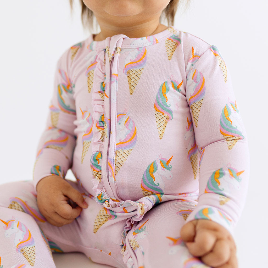 Unicorn Ice Cream Footie Ruffled Zippered One Piece