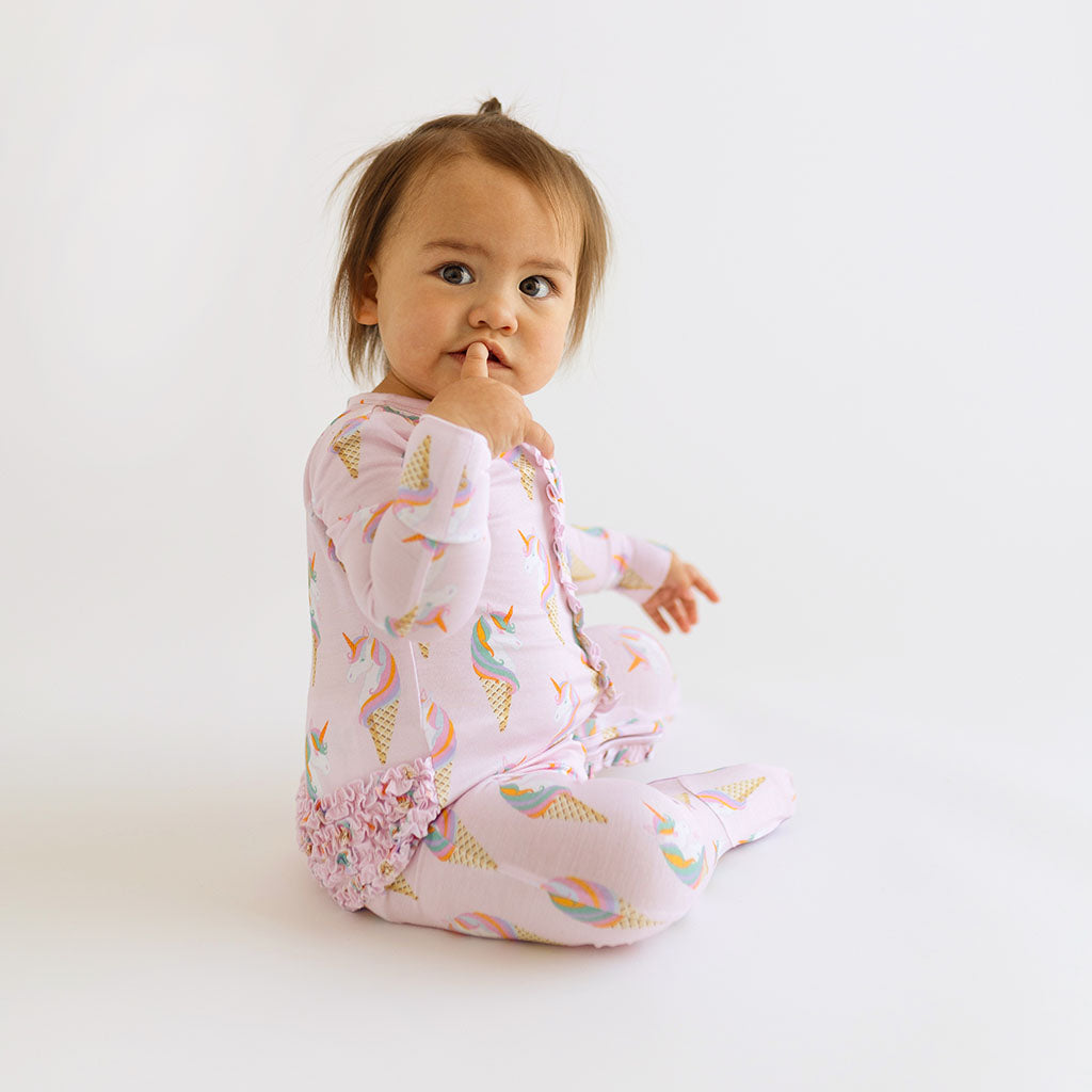 Unicorn Ice Cream Footie Ruffled Zippered One Piece