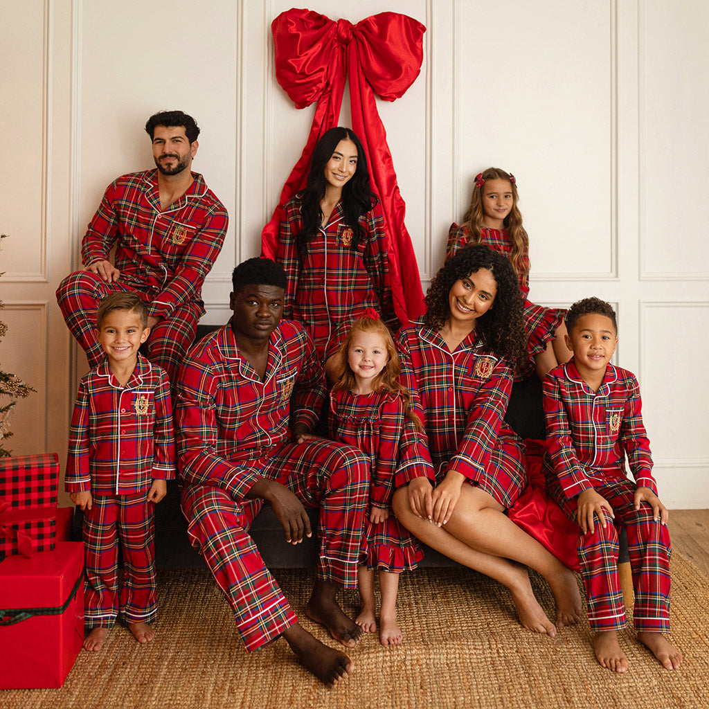 Red Tartan Plaid Men's Flannelette Pajama Set