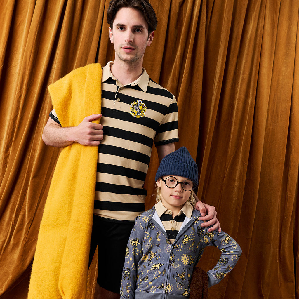 Hufflepuff House Stripe Men's French Terry Polo Shirt