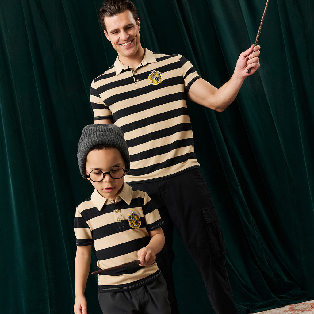 Hufflepuff House Stripe French Terry Polo Shirt