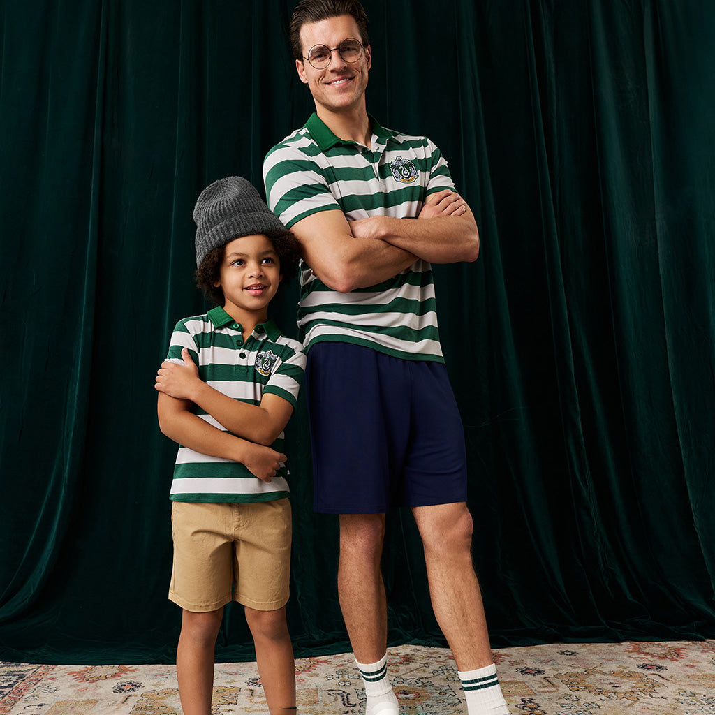Slytherin House Stripe French Terry Polo Shirt