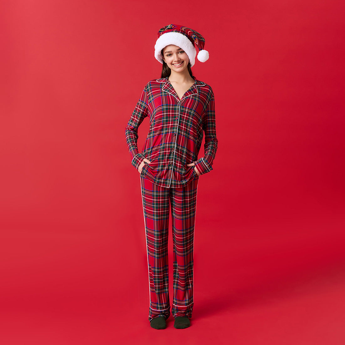 Red Tartan Plaid Women's Relaxed Pant Luxe Loungewear