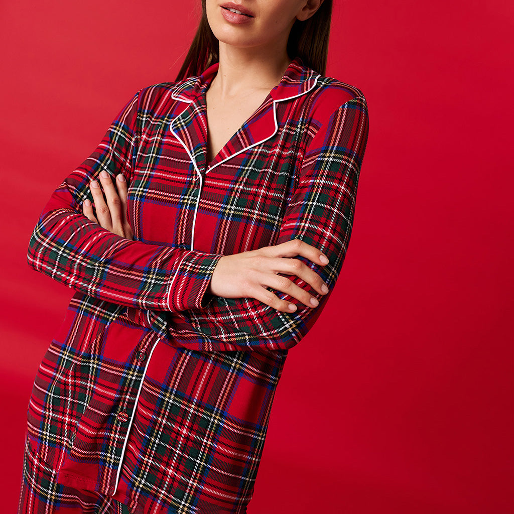 Red Tartan Plaid Women's Relaxed Pant Luxe Loungewear