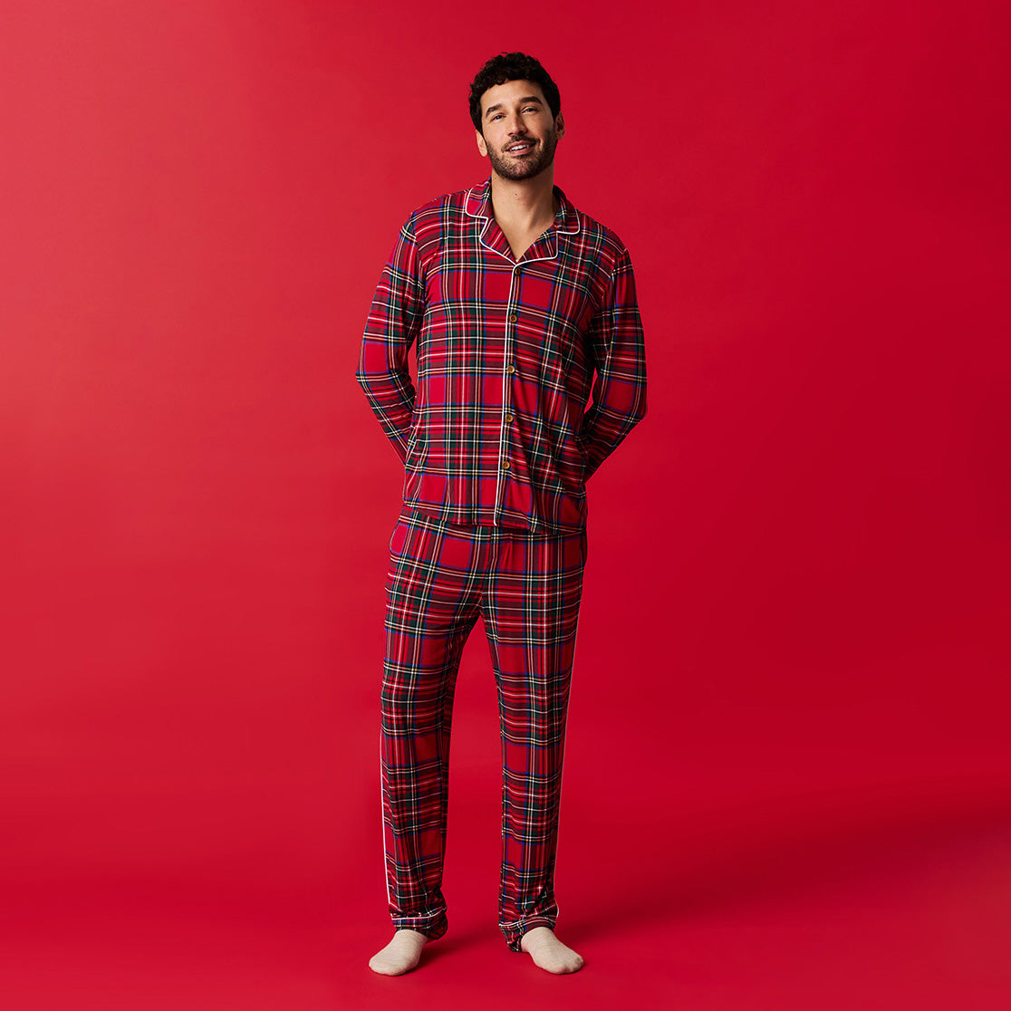 Red Tartan Plaid Men's Relaxed Pant Luxe Loungewear