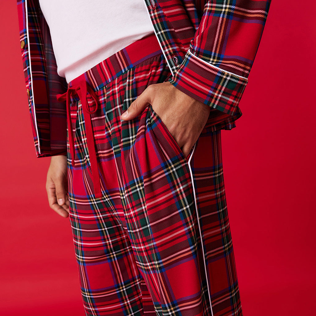 Red Tartan Plaid Men's Relaxed Pant Luxe Loungewear