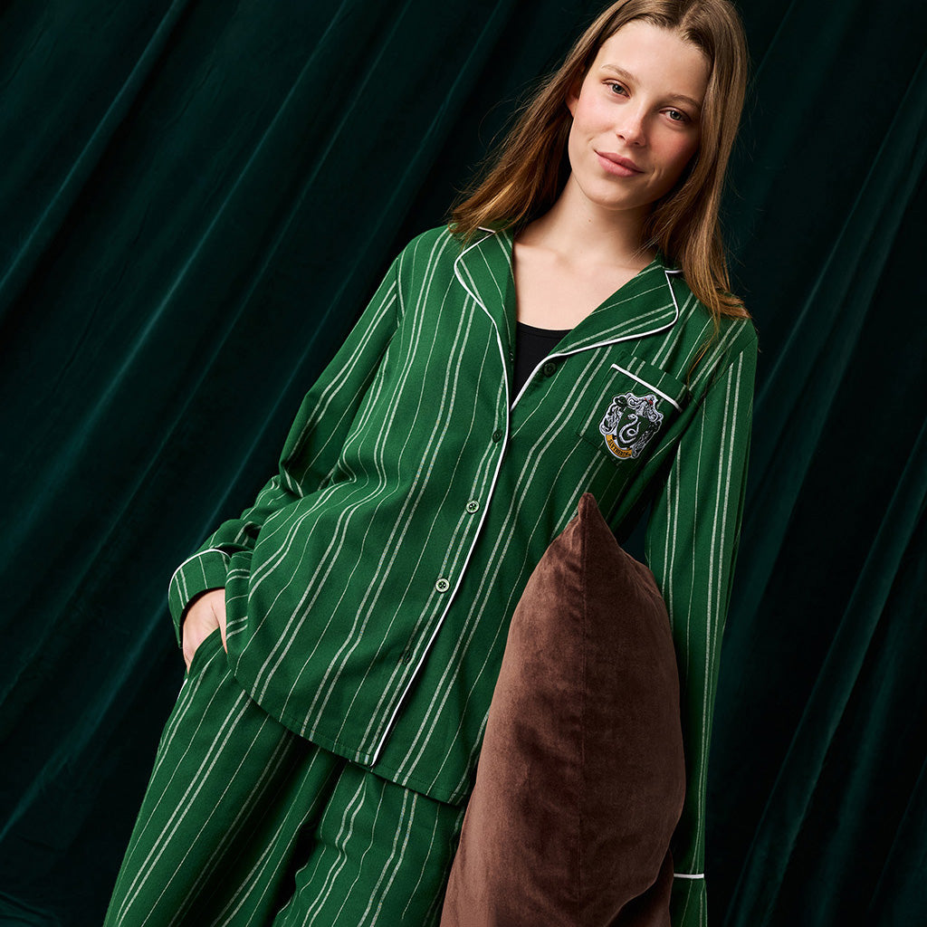 Slytherin Classic Stripe Women's Flannelette Luxe Pajama Set