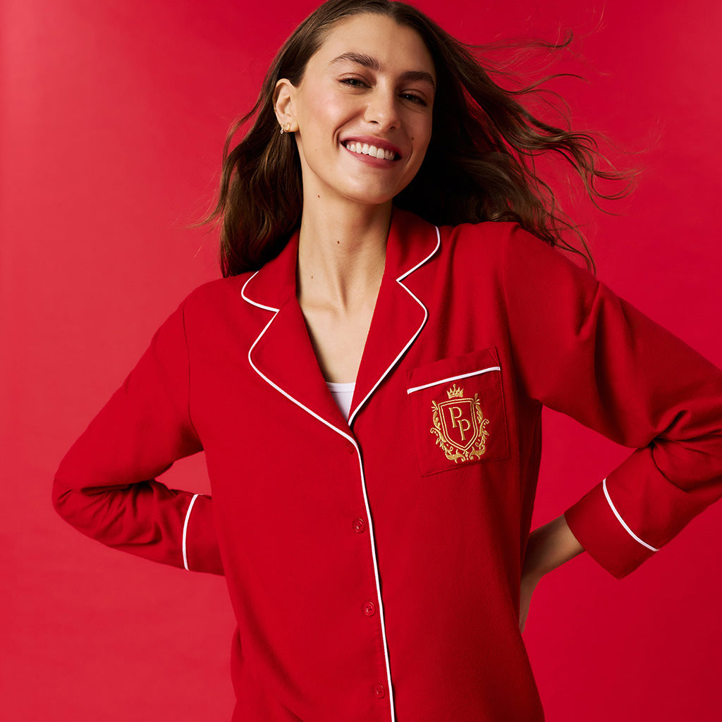 Garnet Red Women's Flannelette Pajama Set