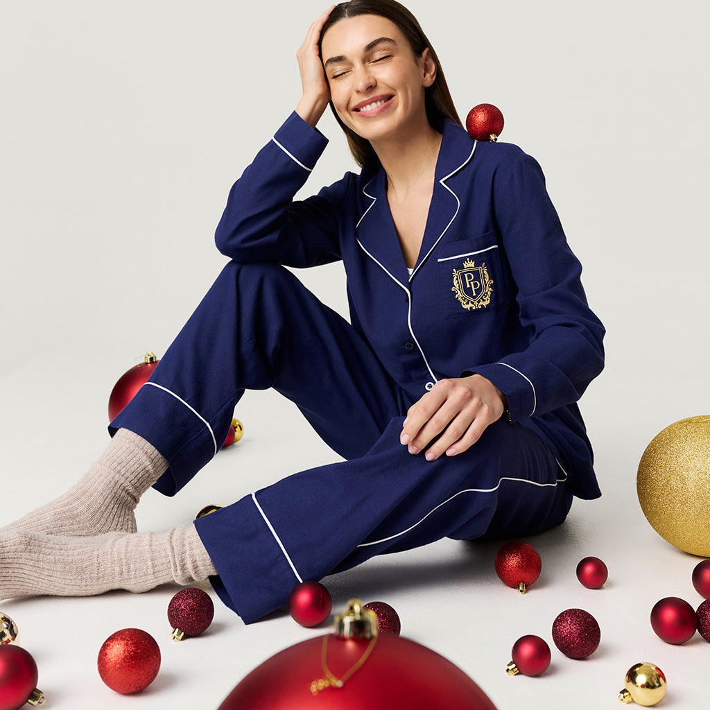 Navy Women's Flannelette Pajama Set