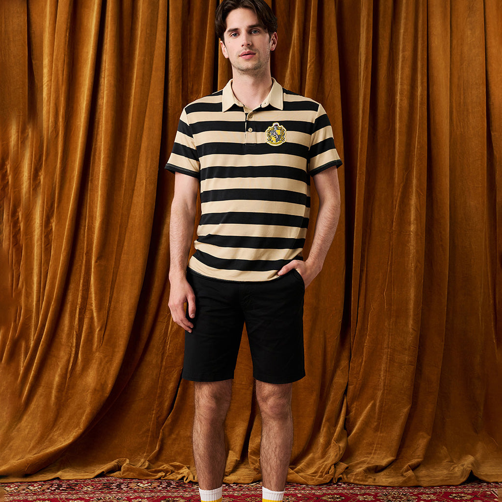 Hufflepuff House Stripe Men's French Terry Polo Shirt