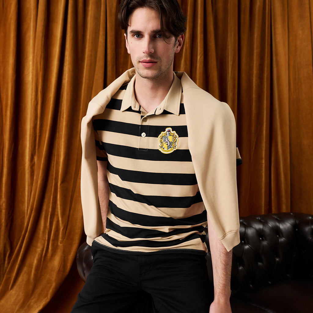 Hufflepuff House Stripe Men's French Terry Polo Shirt