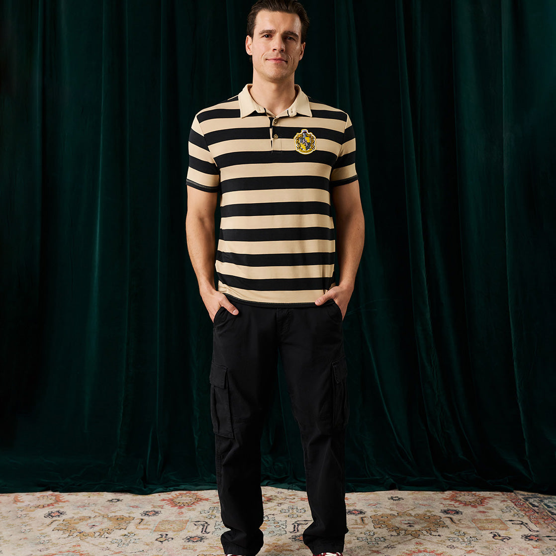Hufflepuff House Stripe Men's French Terry Polo Shirt
