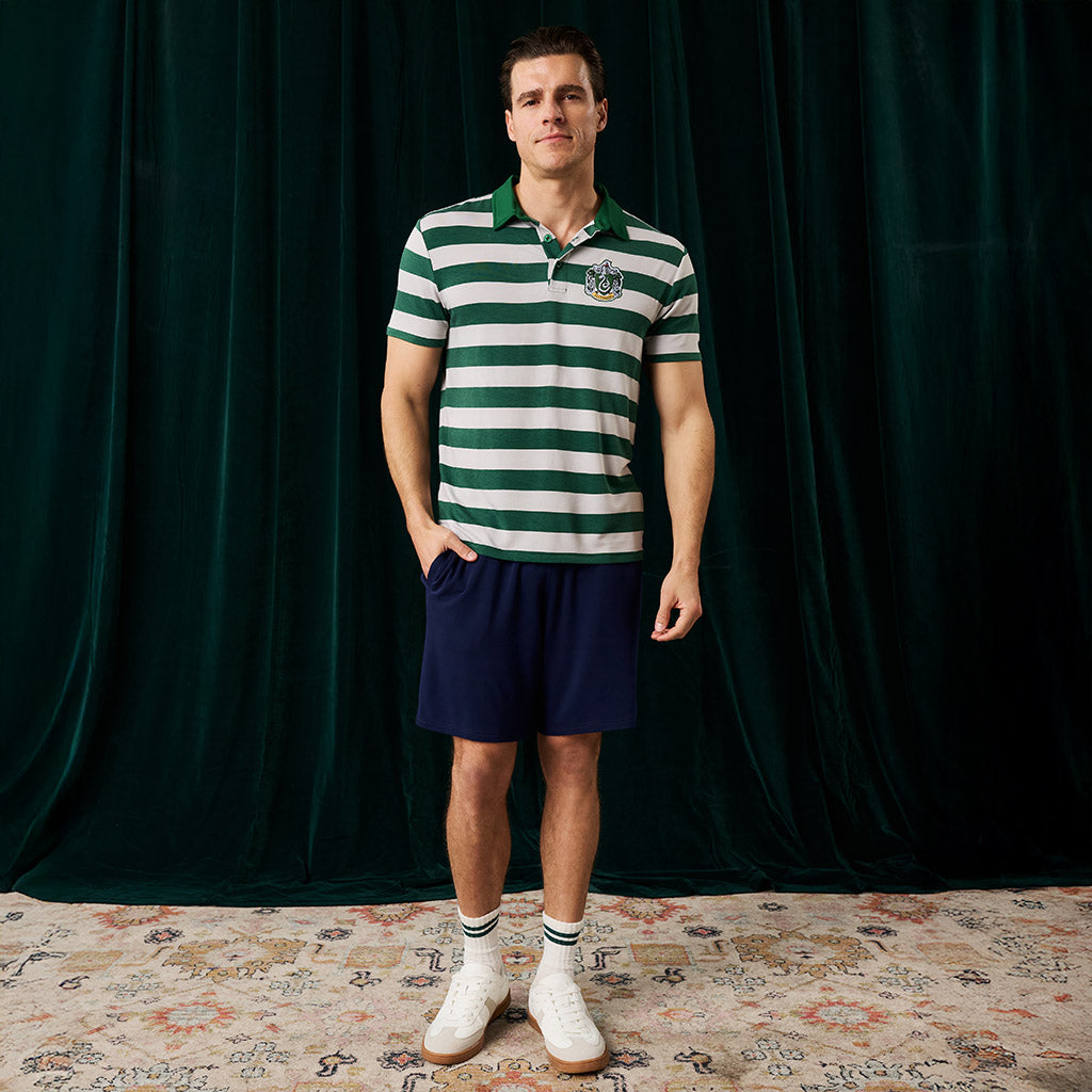 Slytherin House Stripe Men's French Terry Polo Shirt