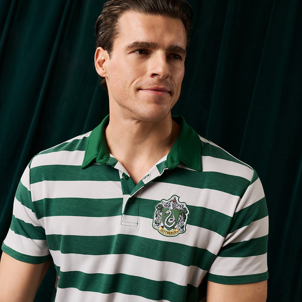 Slytherin House Stripe Men's French Terry Polo Shirt