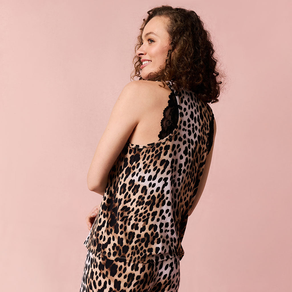 Loretta Leopard Women's Lace Racerback Tank