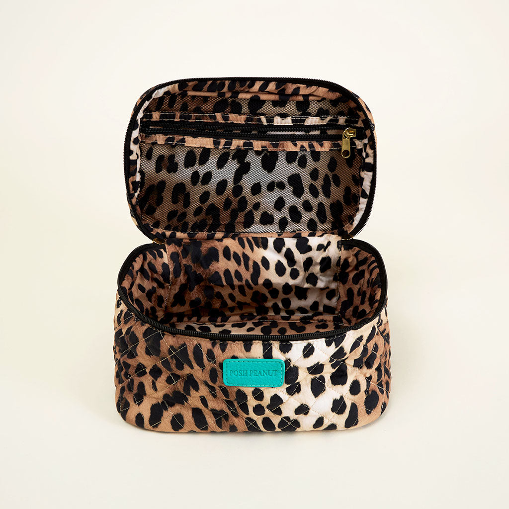Loretta Leopard Quilted Cosmetic Bag