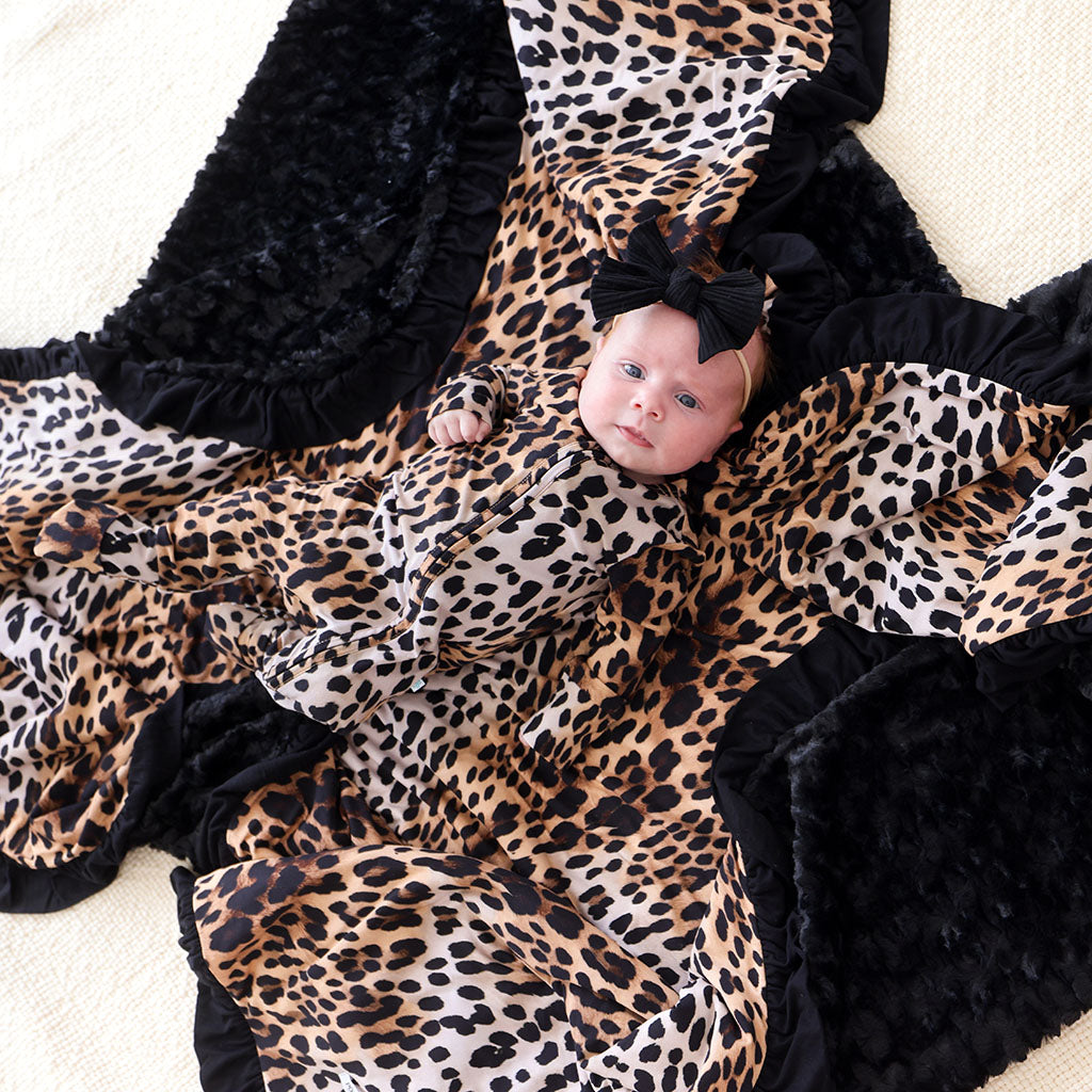 Loretta Leopard Minky Ruffled Luxe Patoo® Blanket