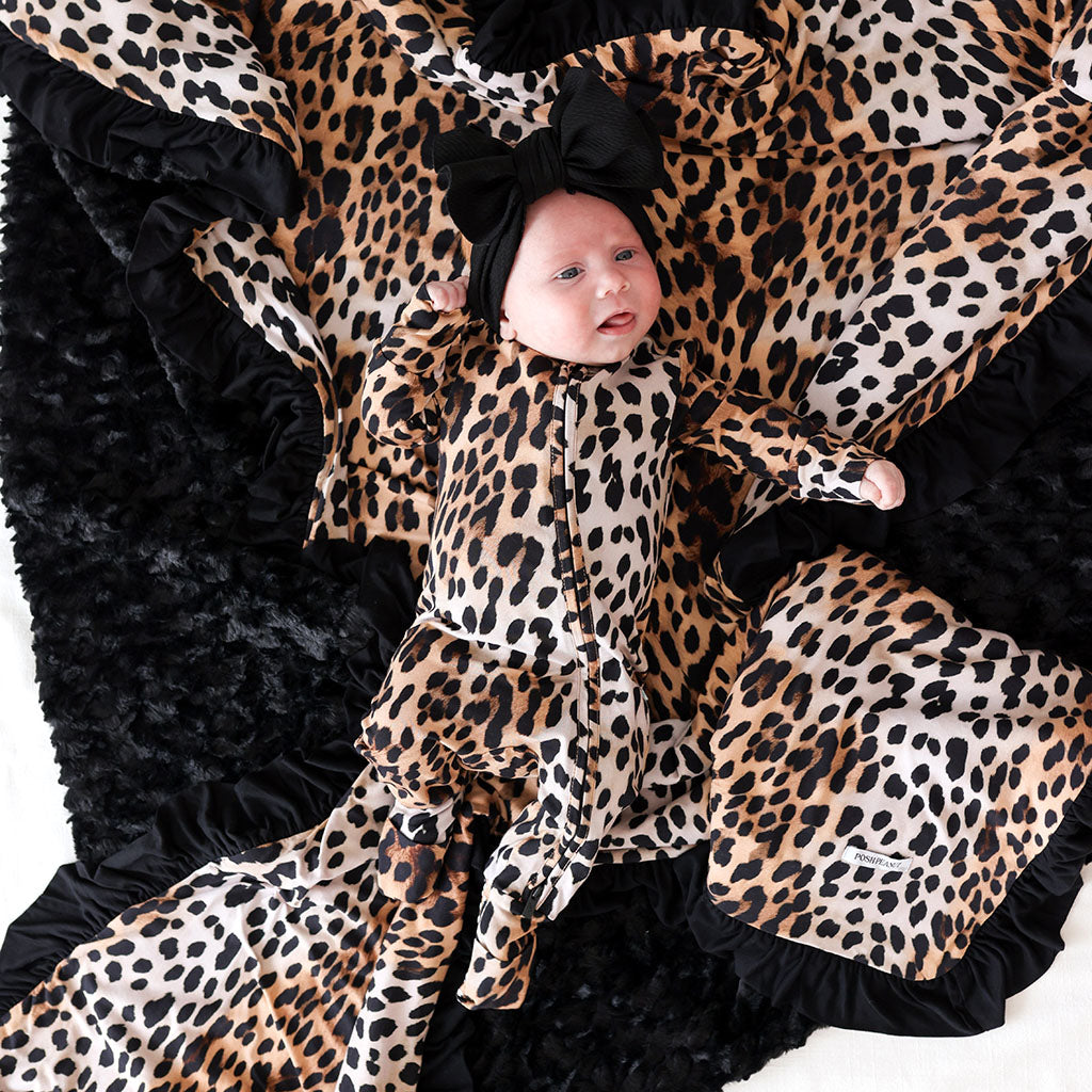 Loretta Leopard Minky Ruffled Luxe Patoo® Blanket