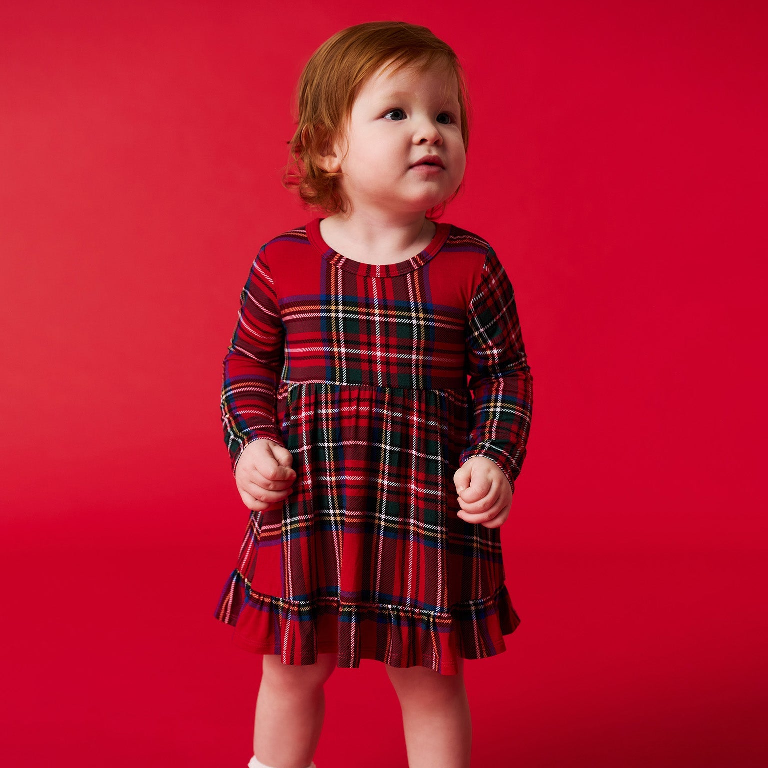Red Tartan Plaid Ruffled Bodysuit Dress