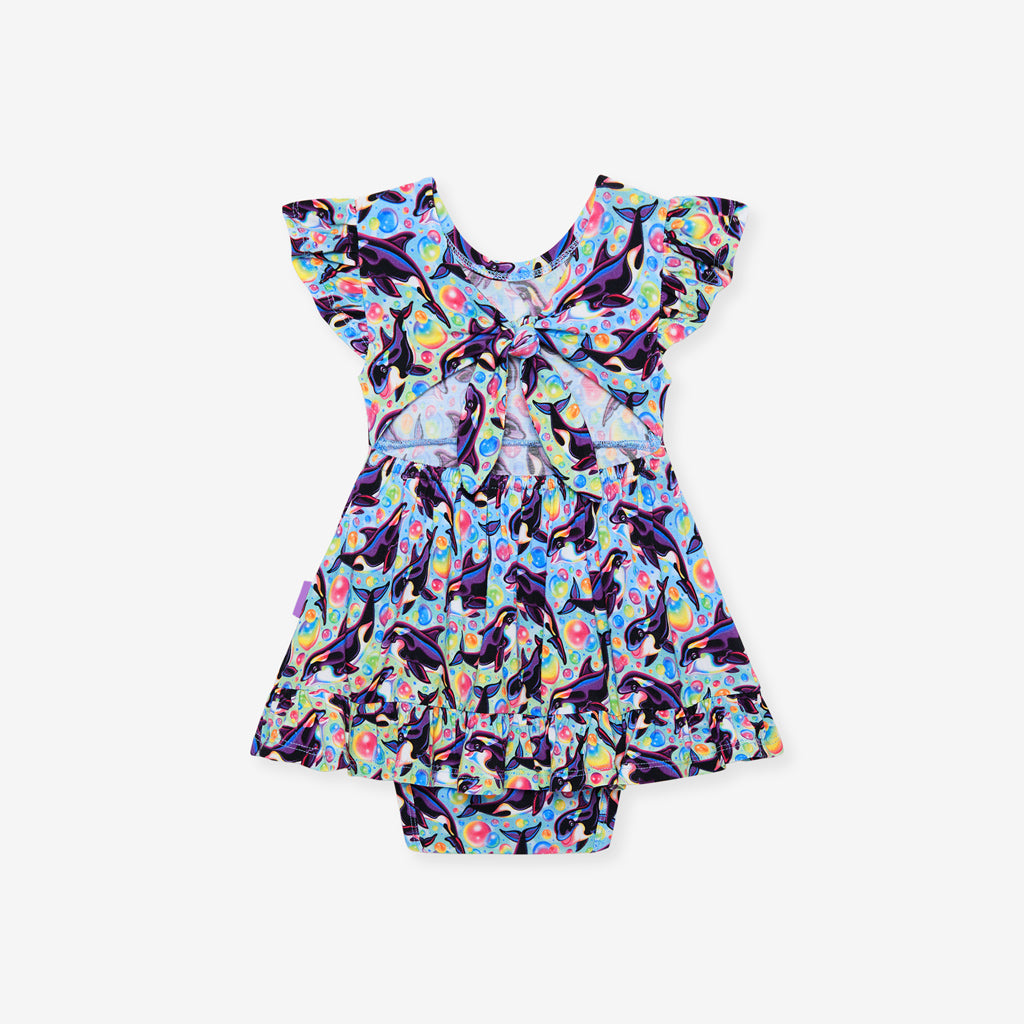 Lisa Frank® Max Splash Tie Back Ruffled Bodysuit Dress