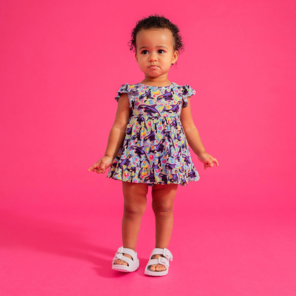 Lisa Frank® Max Splash Tie Back Ruffled Bodysuit Dress