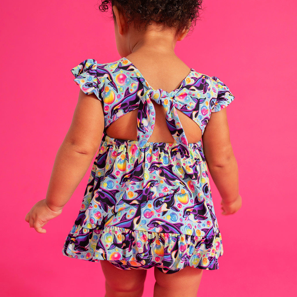 Lisa Frank® Max Splash Tie Back Ruffled Bodysuit Dress