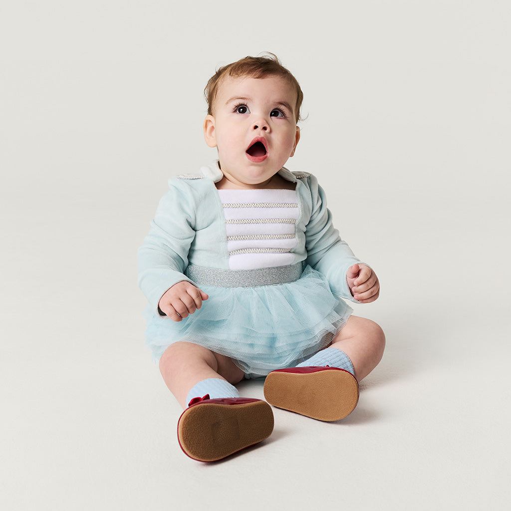 Posh Icy Blue Nutcracker Velour Tulle Bodysuit Dress