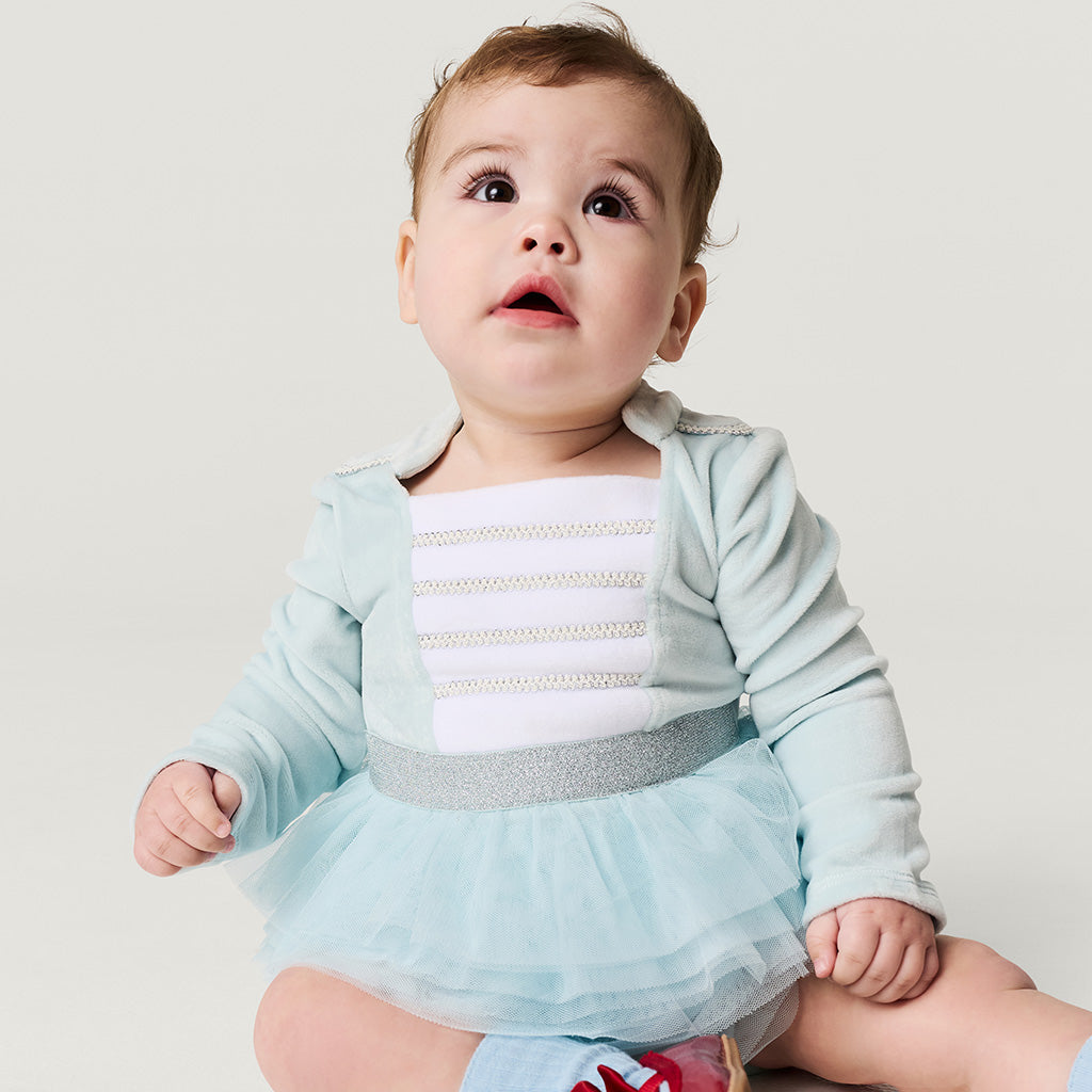 Posh Icy Blue Nutcracker Velour Tulle Bodysuit Dress