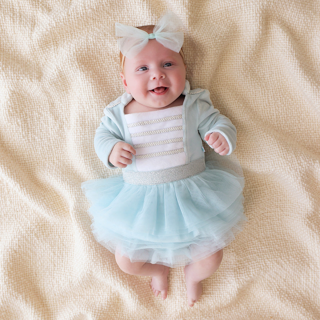 Posh Icy Blue Nutcracker Velour Tulle Bodysuit Dress