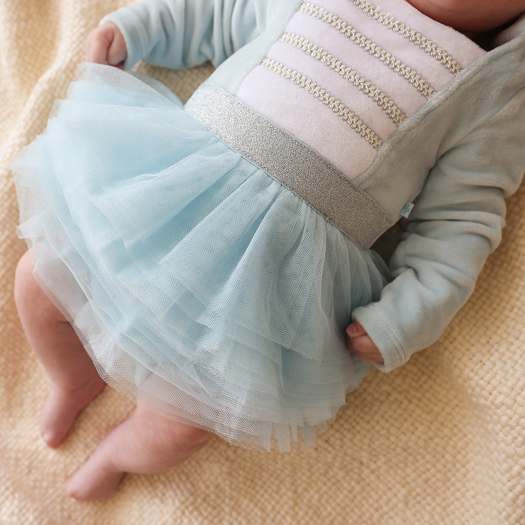 Posh Icy Blue Nutcracker Velour Tulle Bodysuit Dress
