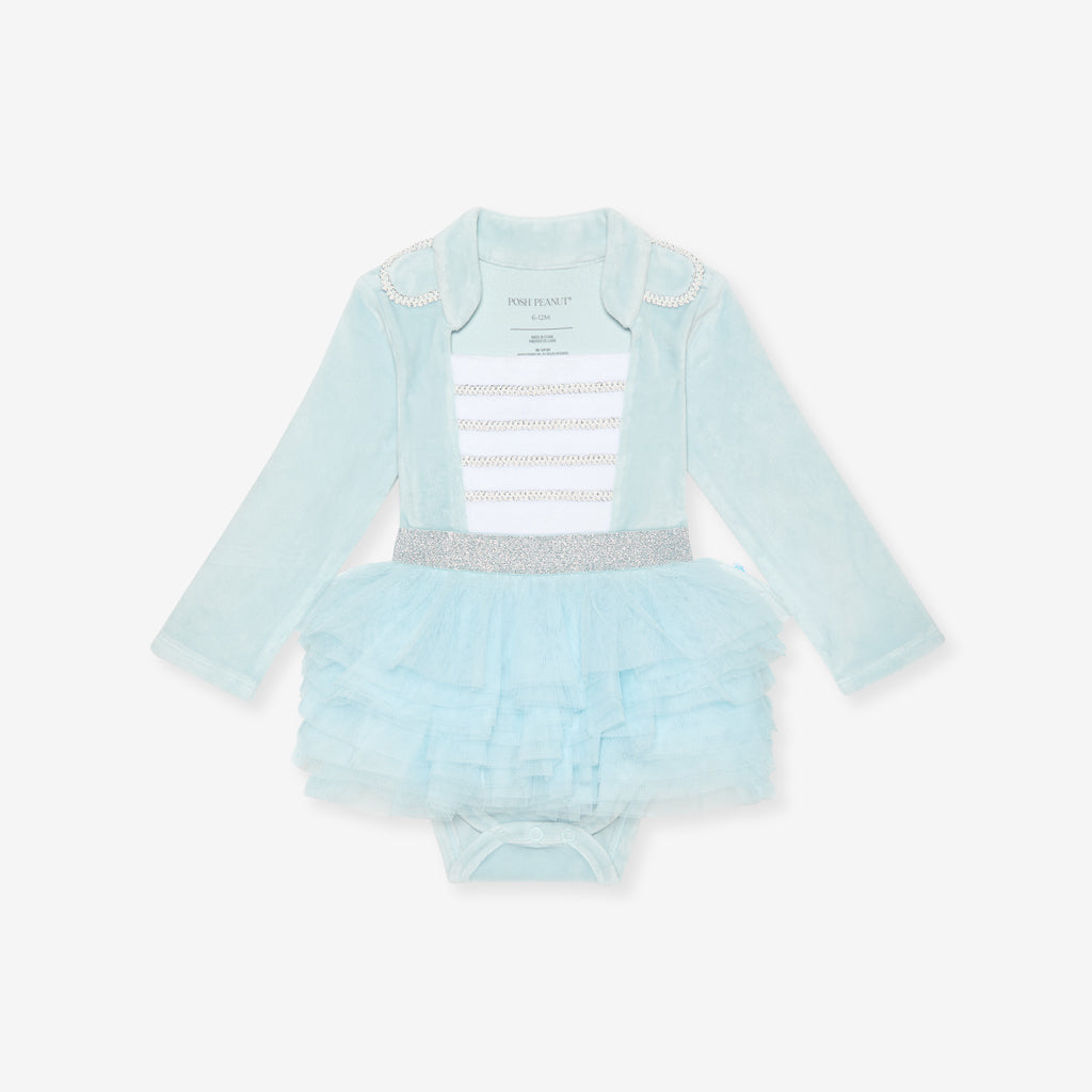 Posh Icy Blue Nutcracker Velour Tulle Bodysuit Dress