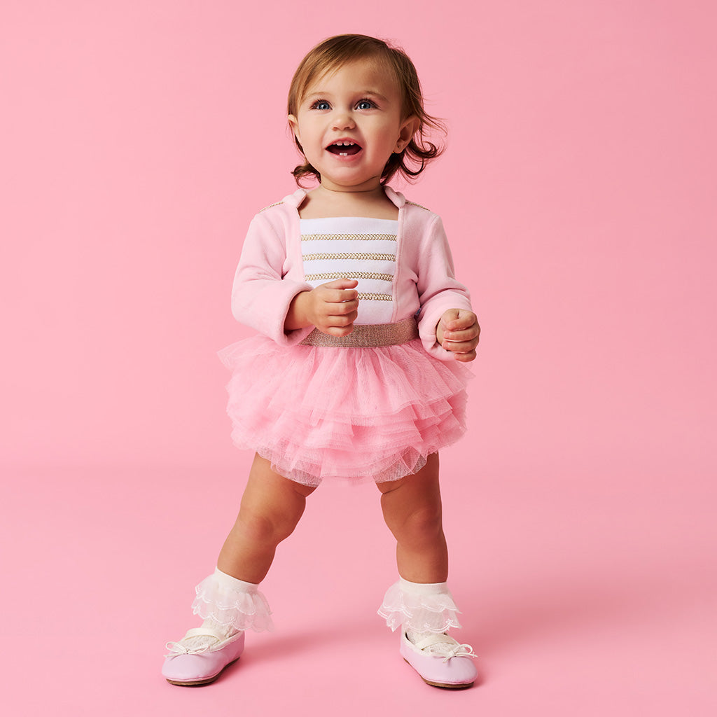 Posh Pink Nutcracker Velour Tulle Bodysuit Dress