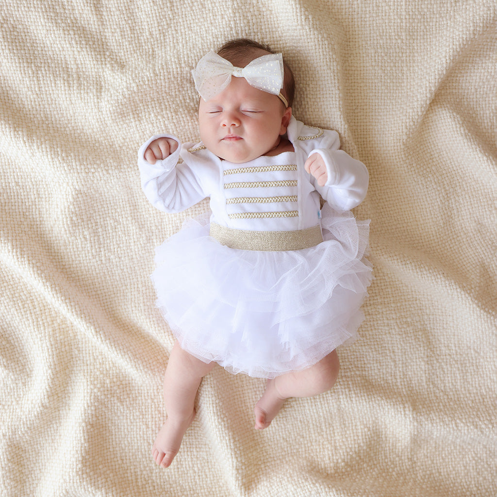 Posh Winter White Nutcracker Velour Tulle Bodysuit Dress