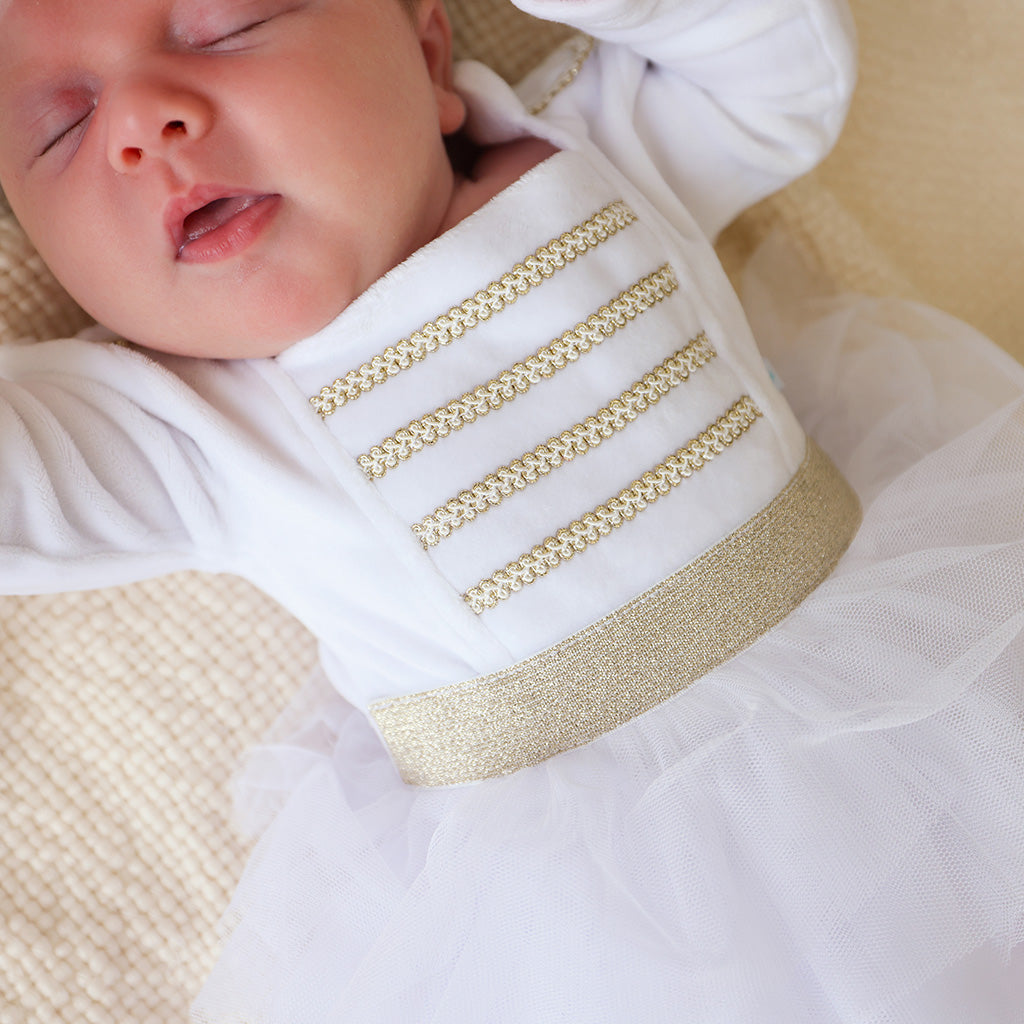 Posh Winter White Nutcracker Velour Tulle Bodysuit Dress