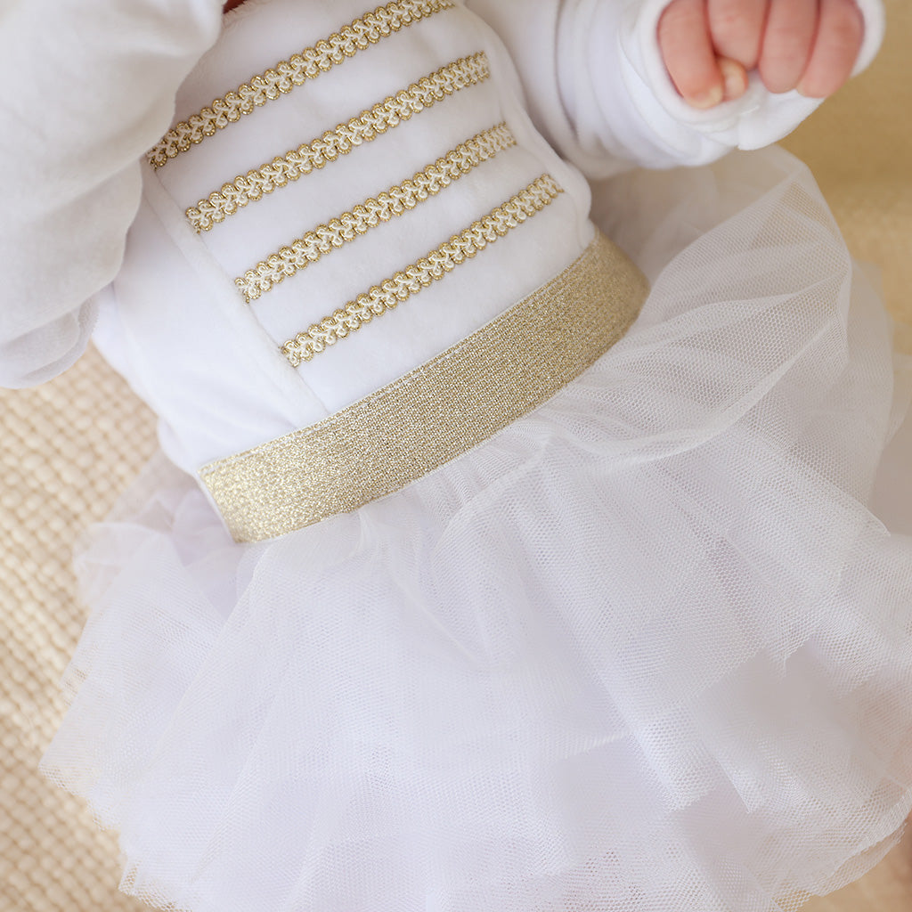 Posh Winter White Nutcracker Velour Tulle Bodysuit Dress