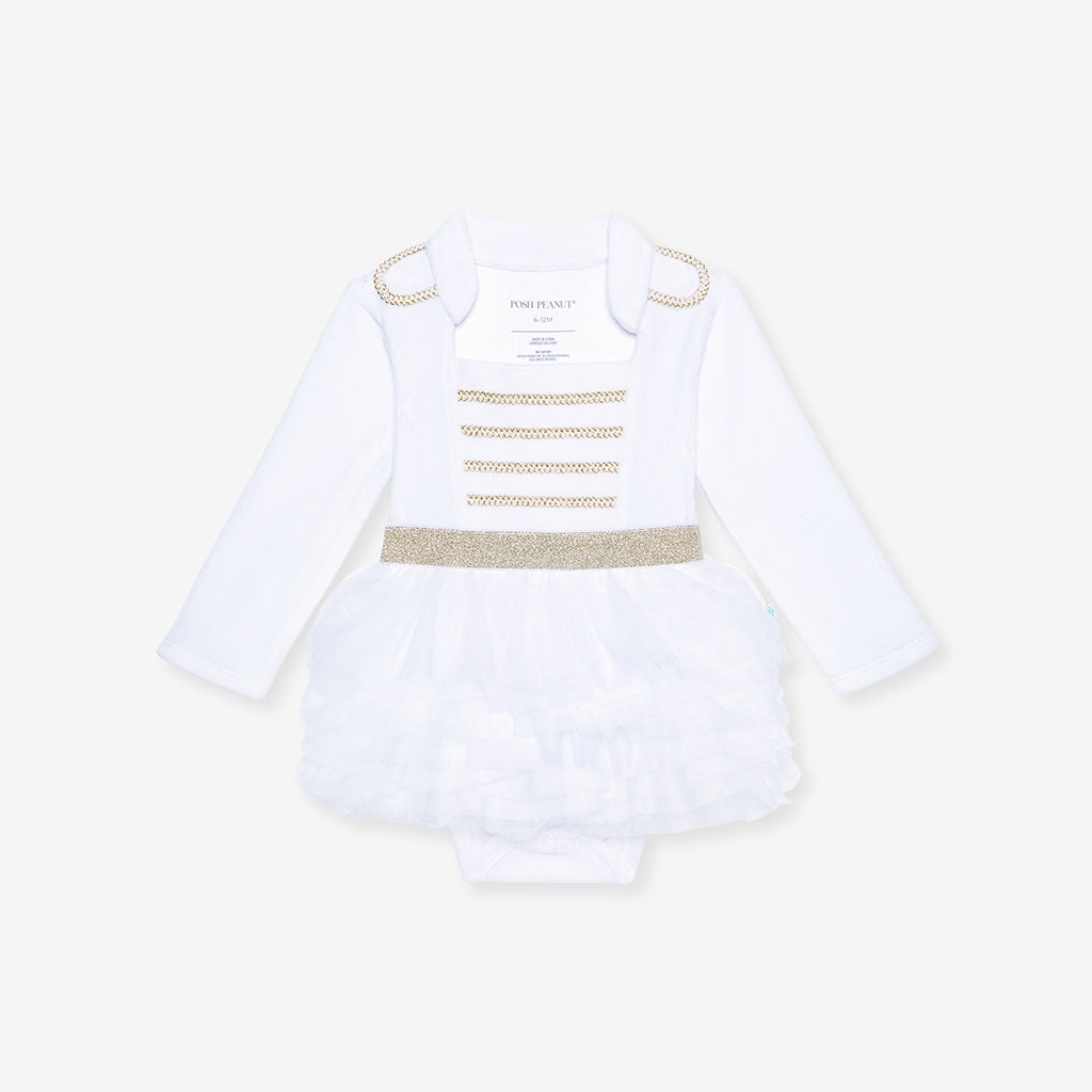 Posh Winter White Nutcracker Velour Tulle Bodysuit Dress
