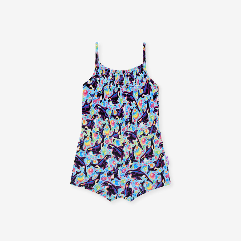 Lisa Frank® Max Splash Sleeveless Smocked Short Jumpsuit