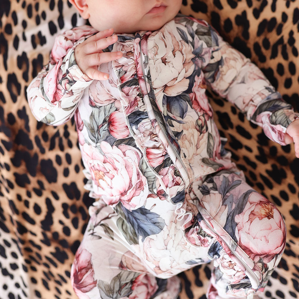 Aster Footie Ruffled Zippered One Piece