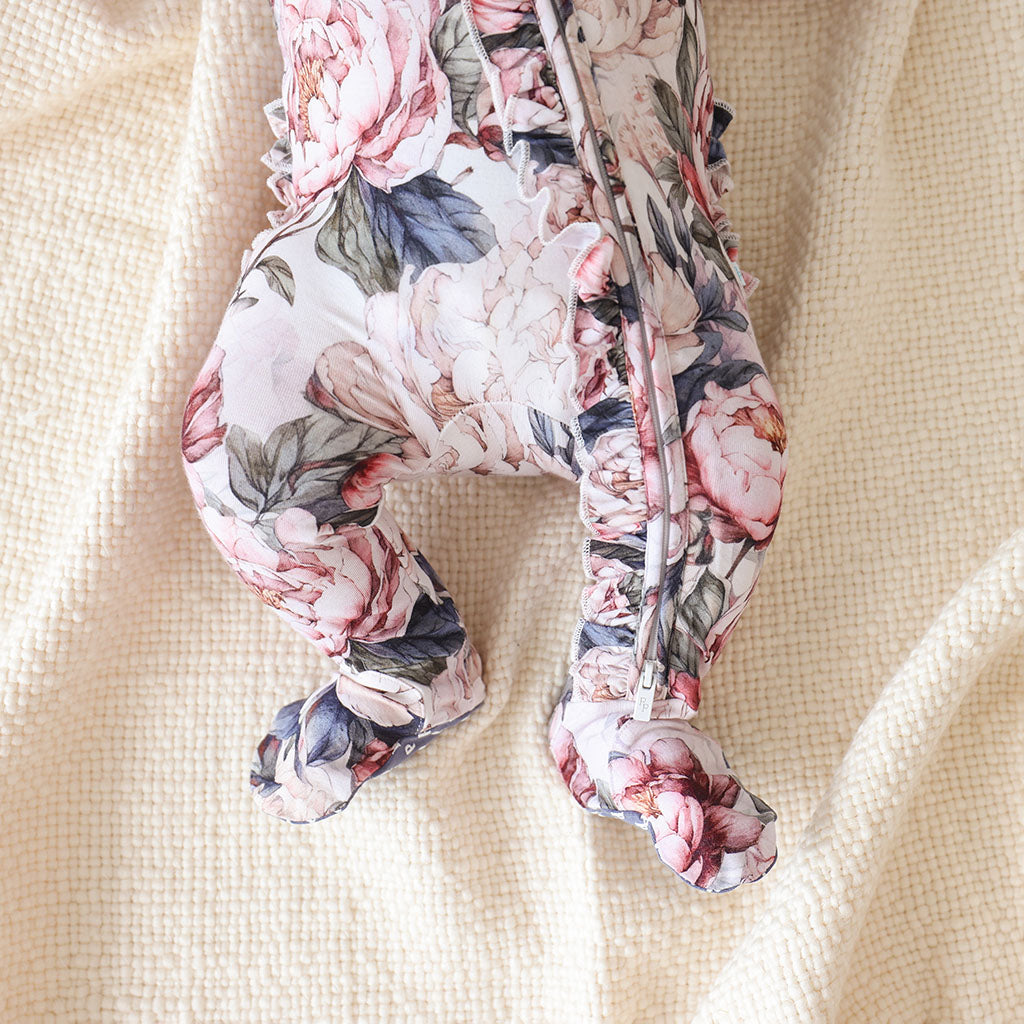 Aster Footie Ruffled Zippered One Piece