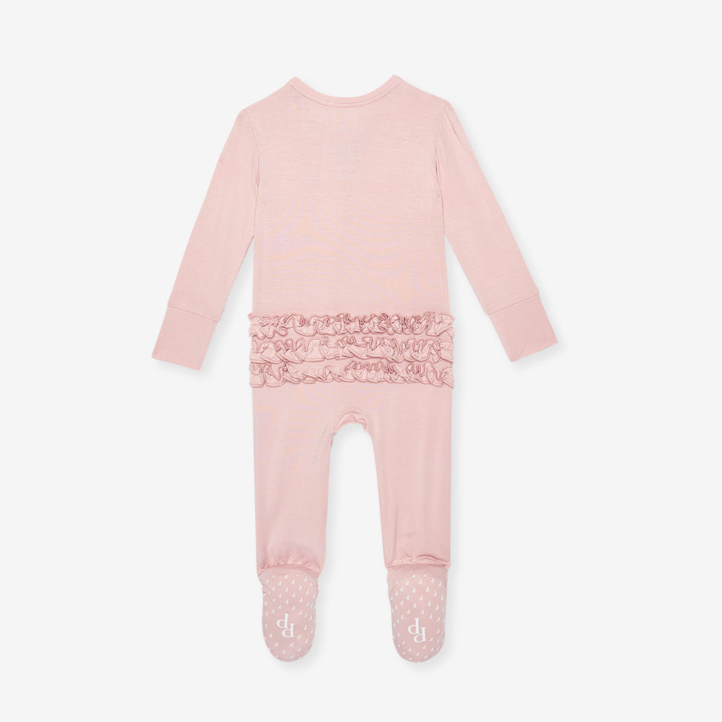 Delaney Blush Footie Ruffled Zippered One Piece