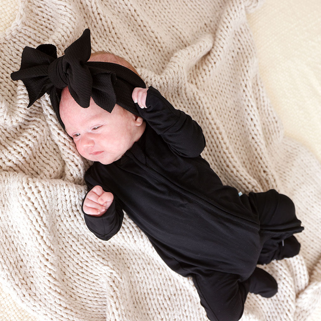 Black Footie Zippered One Piece